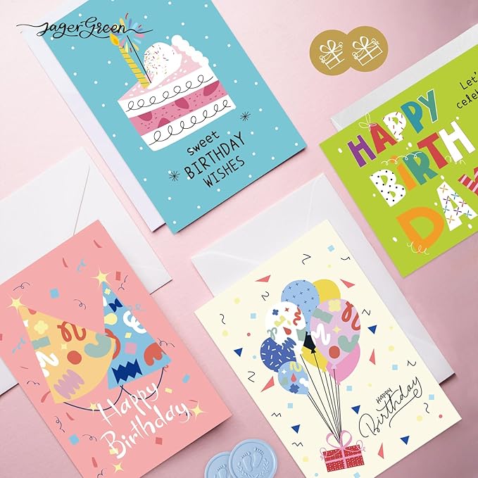 Happy Birthday Cards Bulk with Envelopes, 40 Pack 4x6 Birthday Greeting Cards Assorted with Stickers, Inside Blank Cards for Women, Men, and Kids, Work and Office Celebrations