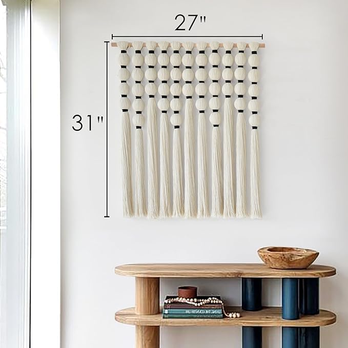 IOWER Macrame Wall Hanging 27" W x 31" L Boho Wall Decor Sphericity Cotton Textile Wall Hanging Art Fiber Yarn Art Handmade Detachable Assembly