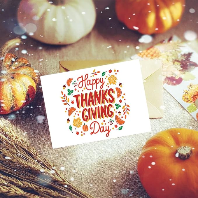 20 Pack Happy Thanksgiving Greeting Cards 4 x 6 Inch Bulk Fall Card Blank Autumn Thank You Cards with Kraft Envelope & Harvest Stickers Suitable for Thanksgiving Party Supply