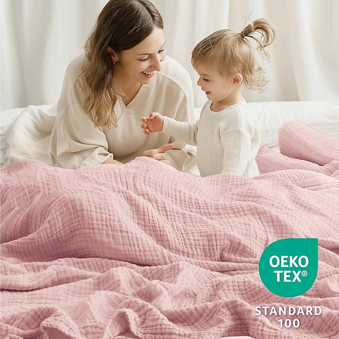 100% Cotton Muslin Blanket Large 50"x 70", 6 Layers Breathable and Lightweight Cotton Throw Blankets for Couch, Soft Cooling Summer Gauze Blanket for Adults All Season, Dusty Rose‌