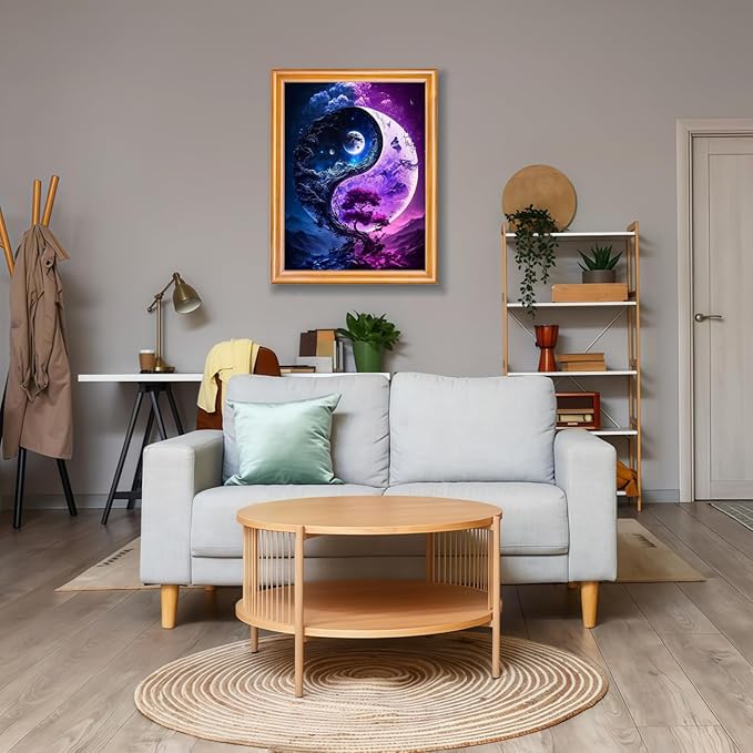 Mosaflare 5D Diamond Painting Kits for Adults, Yin Yang Tree Diamond Art for Beginners, DIY Moon Full Round Drill Paint by Diamonds Dot Gem Art for Adults, Home Wall Decor 12x16 Inch