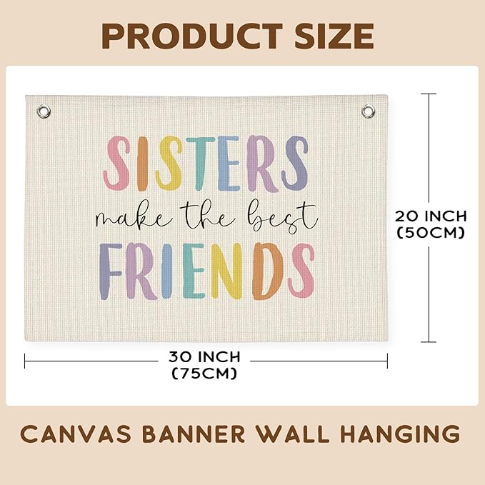 Girls Room Decor, Sisters Make The Best Friends, Canvas Banner Wall Hanging Banner Flag Decor for Nursery Classroom Playroom Kids Room