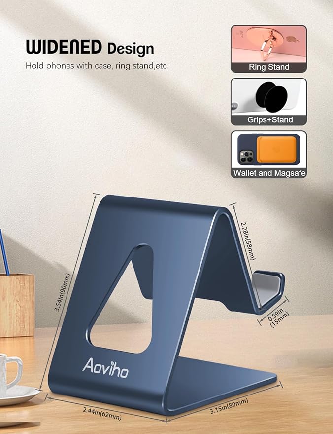 Desk Cell Phone Stand Phone Holder - Aluminum Phone Cradle Dock for iPhone 13 12 pro 11 X Xs max 8 7 6 6s Plus SE 5 5s SE Samsung, All Smart Phones (Navy Blue)