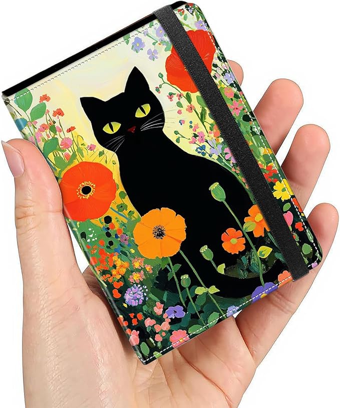 Mini Photo Album 2x3,60 Photos Capacity,PU Leather Cover with Elastic Band,High Definition Waterproof PP Pages for Family Wedding Anniversary Baby Record,Black Cat Wildflower