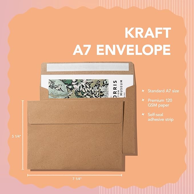 Pack It Chic - A7 Kraft Envelopes 5” X 7” (250 Count) Self Seal Envelopes for Wedding Invitations, Save the Date Cards, Graduation, Baby Shower, Photos, Greeting Cards, Mailings - 5 1/4" X 7 1/4"
