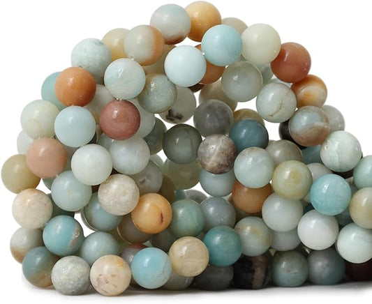 35PCS 10mm Natural Mix Color Amazonite Gemstone Round Loose Beads Stone Beads for Jewelry Making DIY 1 Strand 15"