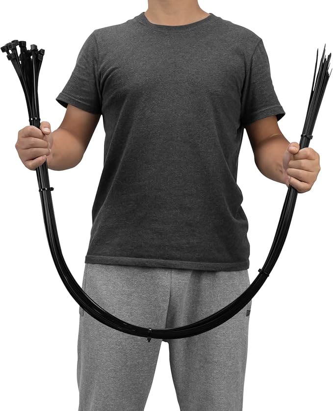 XINGO 60 inch Black Zip Ties Heavy Duty 20 PCS,200 LBS Ultra Strong Plastic Wire Ties, Large Cable Ties Extra Long Tie Wraps, Indoor and Outdoor UV Resistant