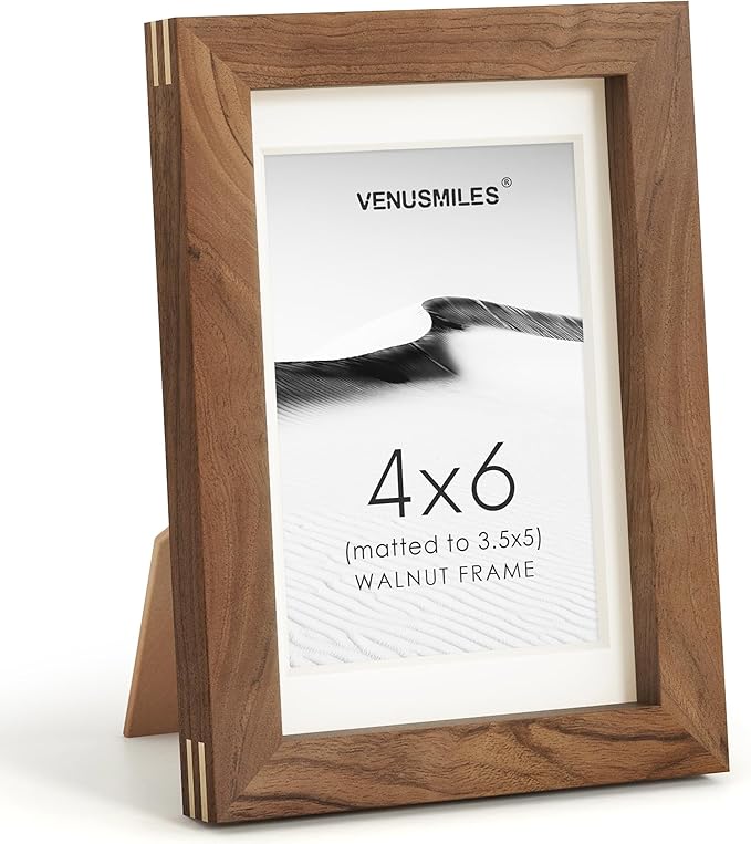 4x6 Picture Frame, USA-Sourced Natural Walnut Wood Photo Collage Frame with HD Tempered Glass, Modern Simple 4 x 6 Wooden Frame Matted to 3.5x5, Gallery Wall Frames for Art, Wall or Tabletop Display
