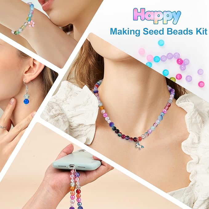 XSEINO About 3800PCS 8mm Glass Beads Bracelet Making Set, 208 Assorted Colors Crystal Glass Beads for Making and DIY Crafts