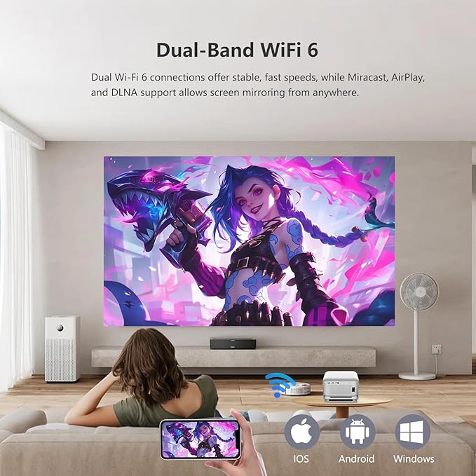 Smart Projector with WiFi and Bluetooth, 4K Support Android 13 Auto Focus 800 ANSI 1080P Native Portable Outdoor Indoor Home Video Projectors - Mirror Gray