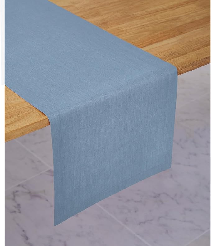 Solino Home Linen Table Runner 60 Inches - 100% Pure Linen Dusty Chambray Blue Table Runner 14 x 60 Inch Ideal for Dresser and Coffee Tables - Diana Medium Weight, Winter, Spring, Easter