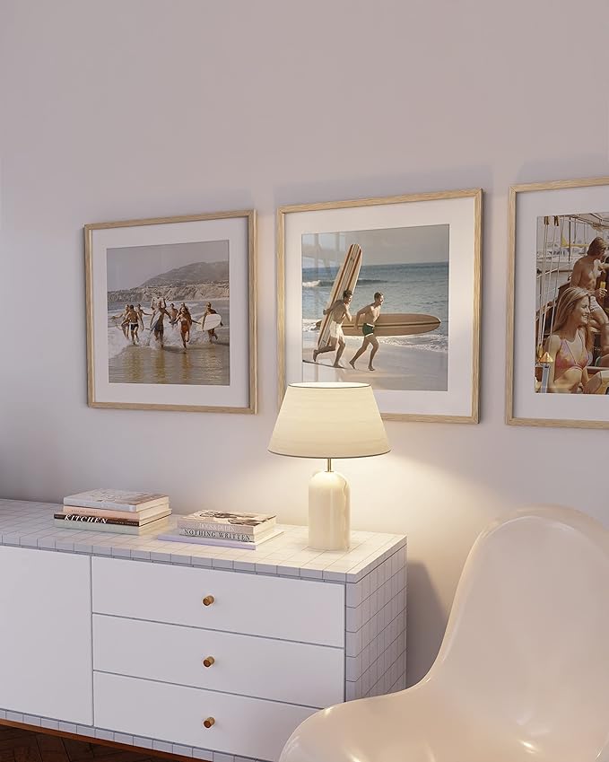 HAUS AND HUES Beige Oak Wood 20x20 Picture Frames - Set of 3, Square Frames with Mat, Contemporary Frames for Posters and Wall Decor (20x20 in, Beige, Set of 3)