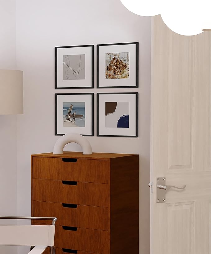 HAUS AND HUES Solid Oak Wood 12”x12” Picture Frames Matted to 8”x8” Set of 4-12 x 12 Frames Square, 12x12 Square Black Photo Frames, 12x12 Frame with Mat for Gallery Wall