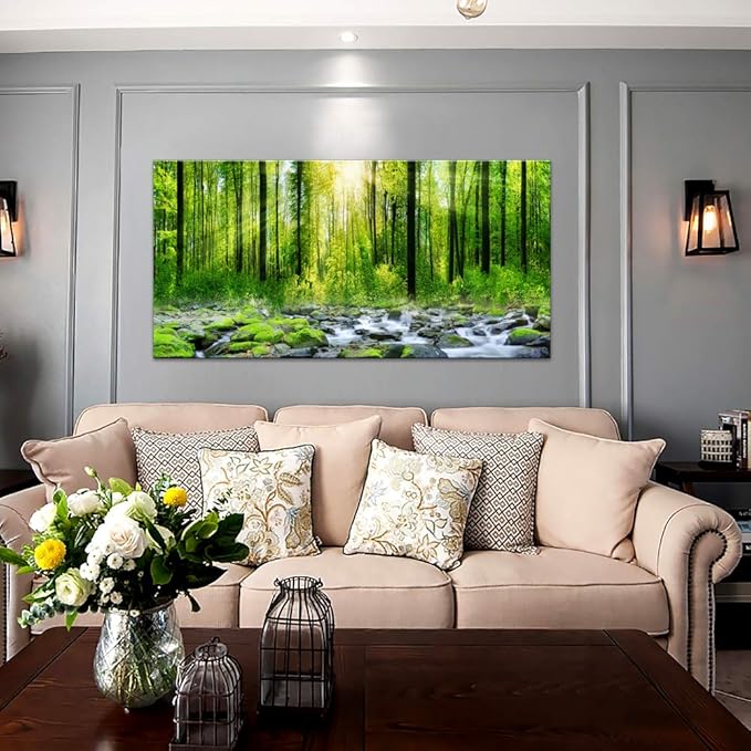 Tucai Decor Canvas Art Decor Morning Sunrise Green Trees Landscape Sunshine Over Forest Photograph Printed on Canvas for Home Wall Decoration Wall Art for living Room Print Artwork Natural Picture