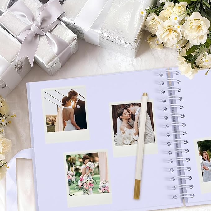 BINBE 10 x 10 Inch Letters to The Bride Scrapbook Kit DIY Blank Paper Scrapbook Photo Album Wedding Memory Book Bridal Guest Book Sign with Pearl Stickers, Letter Patches, Bows White