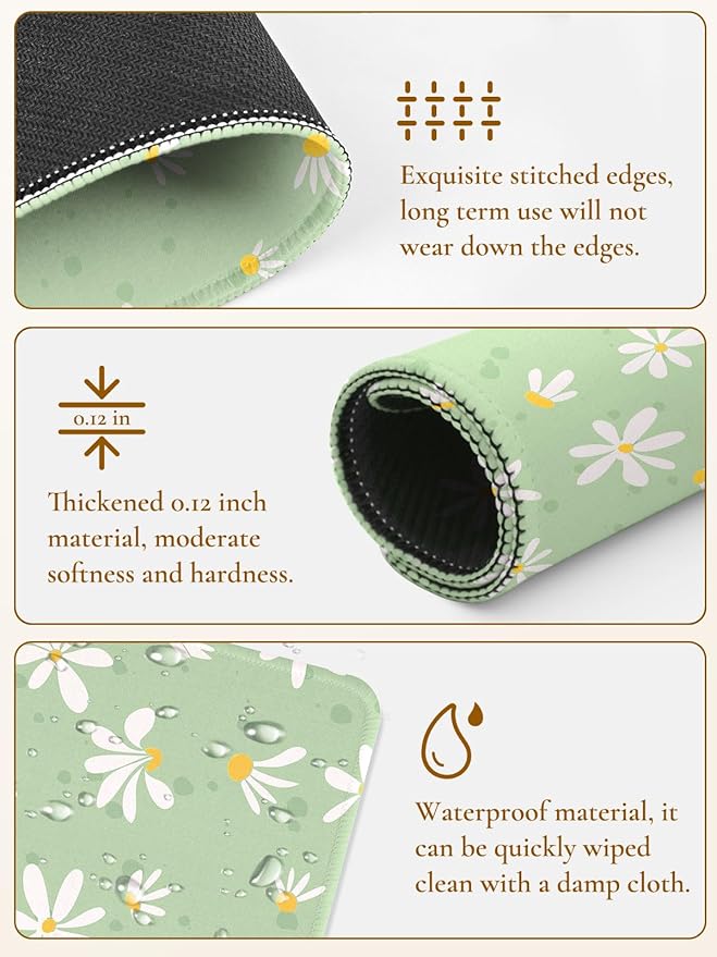 Cute Bouquet of Flowers Mouse Pad, Waterproof Aesthetics Mouse Pads Design, Non-Slip Rubber Base Computer Simple Funny Mousepad,Small Mouse Mat Desk Accessories,Green White Floral