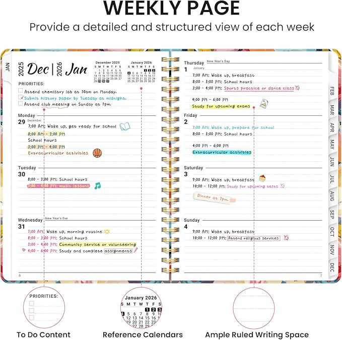 2026 Planner, Weekly and Monthly Calendar Planner for Women, Jan 2026 - Dec 2026, Hardcover Planning Agenda book with Tabs, Spiral Bound, Inner Pocket, Perfect for School Office Supplies, 8.5" x 11" - Pastel Garden