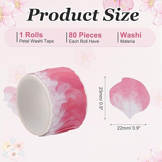 uxcell 1 Roll Petal Washi Tape, 80 Pieces Floral Decorative Tape Colored Masking Tapes Crafting Supplies for DIY Crafts, Gift Wrapping, Scrapbook, Party Decorations, Small Pink