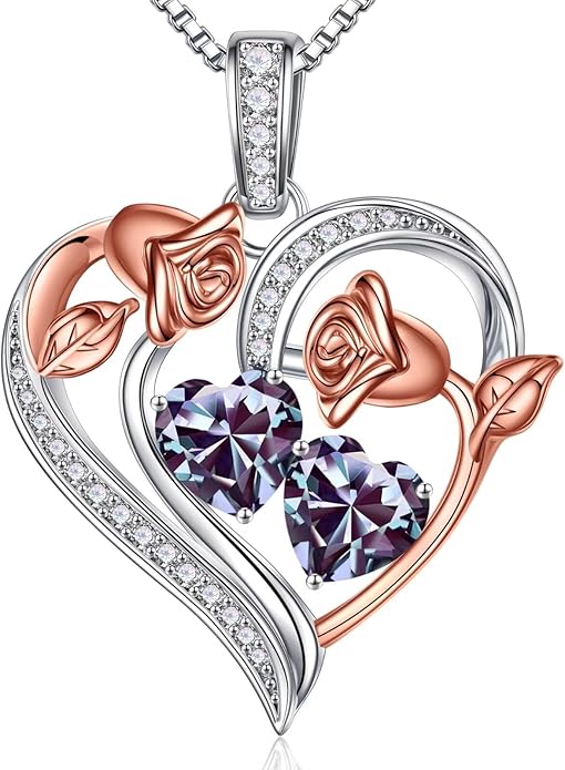 Iefil Christmas Gifts for Women Wife - 925 Sterling Silver Rose Heart Necklace, Stocking Stuffers for Women, Anniversary Birthday Gifts for Wife Girlfriend Mom