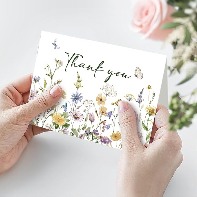 24 Pack Floral Thank You Cards With Envelopes,Watercolor Wildflower Thank You Cards for Baby Shower,Thanksgiving,Teachers,Birthday Greeting Cards
