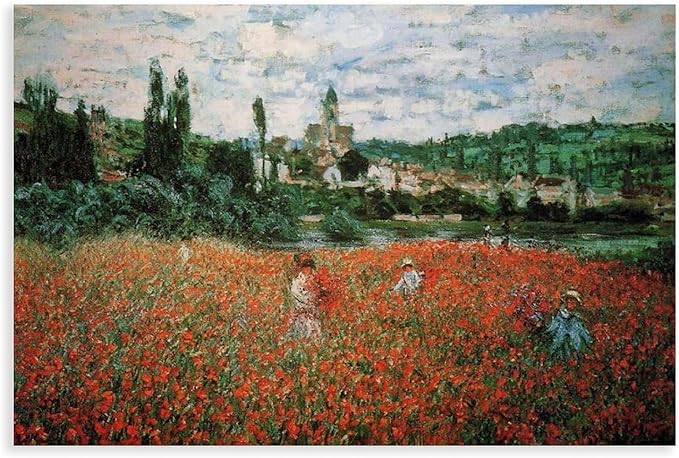 40+ Monet Famous Print Posters Poppy Field near Vetheuil by Claude Monet Impressionism Canvas Posters Print Wall Art Bedroom Office Room Decor Gift Unframe 12×18inch(30×45cm)