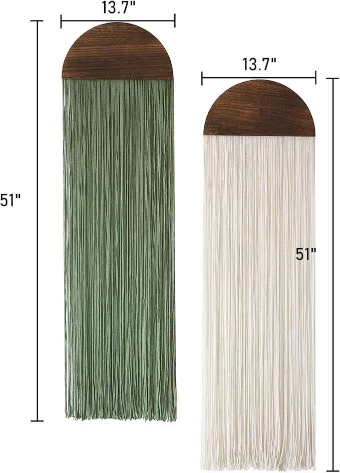 2 Pcs Macrame Wall Hanging Boho Decor Wall Tapestry Handmade Round Tassel 13.7" W x 51" L for Living Room Bedroom Headboard Decor
