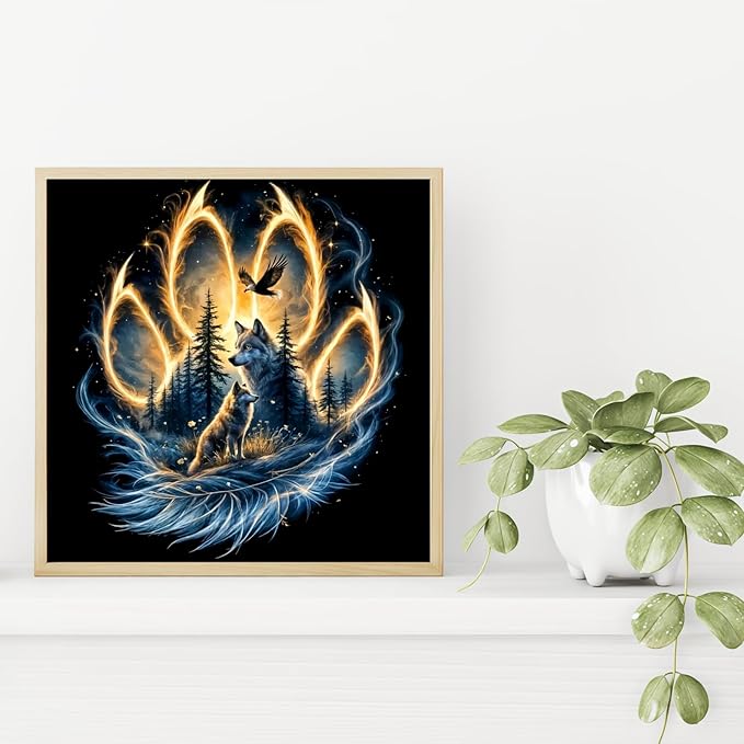 Wolf Diamond Art Kits for Adults, 5D Diamond Painting for Adult Beginners, DIY Full Drill Round Gem Painting Dot Art for Adults, Home Wall Decor 13.78x13.78 Inch