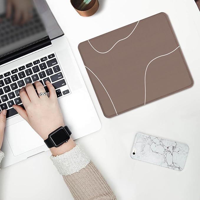 Seorsok Square Aesthetic Cute Line Mouse Pad,Office Home Personalized Mouse Mat Design,Waterproof Mousepad,Non-Slip Rubber Base Computer Mouse Pads for Wireless Mouse,Brown