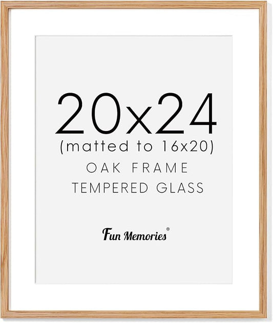 Rustic Oak Wooden Picture Frame, 20x24 with Tempered Glass, Matted to 16x20 (Natural Oak, 1 Pack)