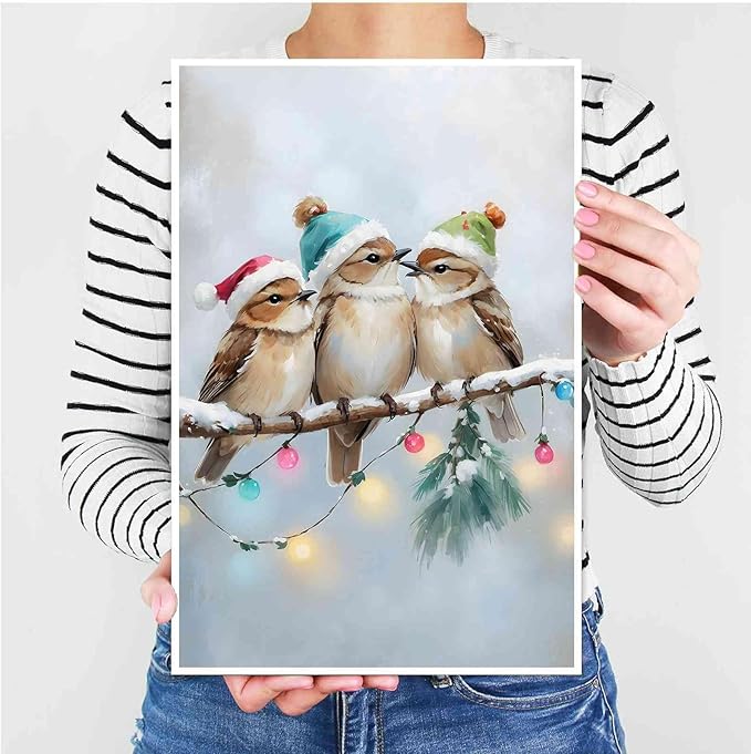 Canvas Wall Art Christmas Birds Winter Art Print Wall Art Holiday Poster Trendy Christmas Decor 24x36in-UnFramed