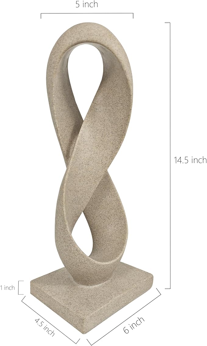 SIMON'S SHOP Modern Minimalist Abstract Sculpture, 14.5'' Tall Figure Eight Infinity Statue, Resin Hand Crafted Accent Décor for Home Office Tabletop Shelf Mantel
