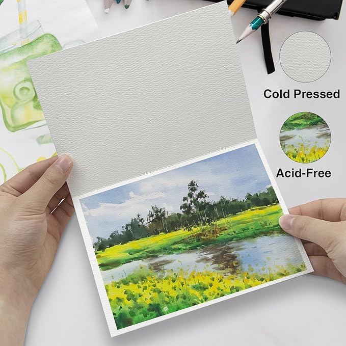 30 Pack Blank Foldable Watercolor Cards with Envelopes 4"x6", 10 Sheets Watercolor Postcards, 140lb/300gsm Heavyweight 100% Cotton Cards for Painting, Greeting, Birthday Valentine