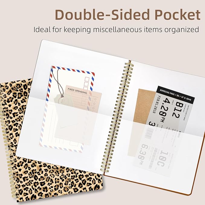 Cute Spiral Notebook journal A4 Aesthetic Pretty Design for Women Girls Kawaii with Pocket, 8.5 x 11 inch, Graph, Leopard