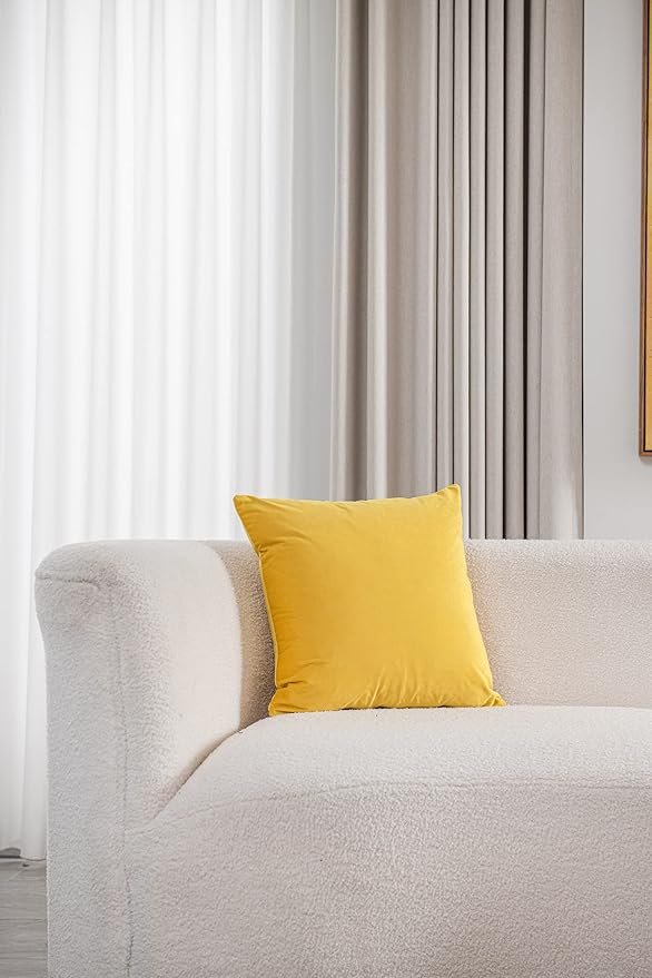 Couch Pillow Covers 24x24 Yellow: 2 Pack Cozy Soft Velvet Square Throw Pillow Cases for Farmhouse Home Decor