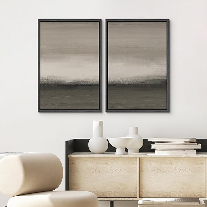 SIGNWIN Framed Canvas Print Wall Art Set Minimalist Neutral Gradient Illustration Modern Art Minimalism Decorative for Living Room, Bedroom, Office - 24"x36"x2 Black