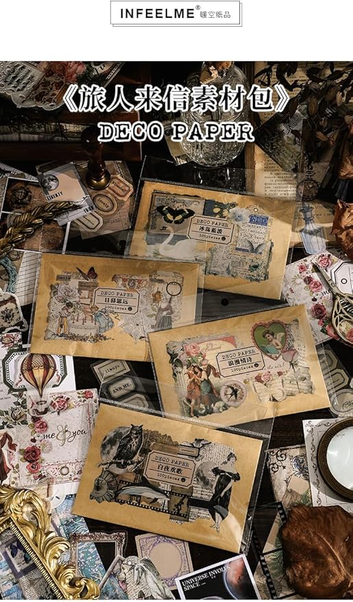 Alideco 100pcs Vintage Scrapbook Supplies Pack for Art Journaling Bullet Junk Journal Planners DIY Paper Stickers Craft Kits Notebook Collage Album Aesthetic Cottageco (baiyehuange)