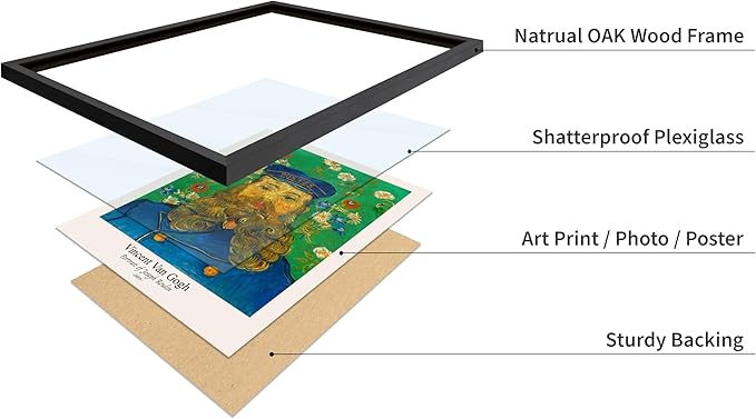 Monem Art Vintage Van Gogh Poster - Retro Portrait of the Joseph Roulin Print - Impressionism Art - Postman Art - Fine Art - Classic Painting Art - Living Room Wall Decor - 11x14 Black Framed