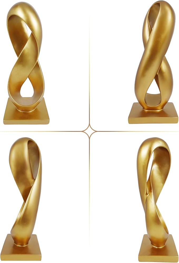 SIMON'S SHOP Gold Accent Decor, Modern Abstract Sculpture, 14.5'' Tall Figure Eight Infinity Statue, Hand-Painted Resin Tabletop Decoration for Home or Office