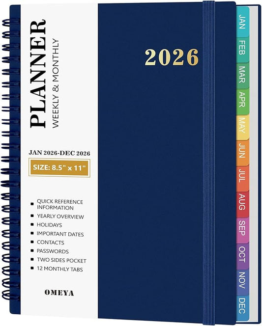 2026 Planner – 2026 Planner Weekly and Monthly: Jan. 2026 - Dec. 2026, 8.5" x 11", 2026 Calendar Planner with Monthly Tabs, Flexible Cover, Thick Paper, Inner Pocket for School Office Supplies