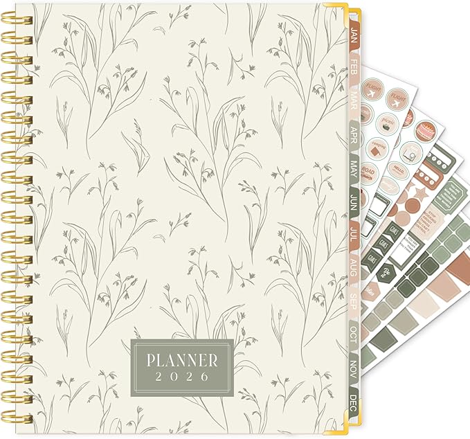 GuassLee 2026 Planner, Weekly and Monthly Planner from January 2026-December 2026, 8.4"x 6.1" Aesthetic Beige Agenda Book with Back Pocket, Stickers, Coated Tabs for School Office Supplies, A5 Size