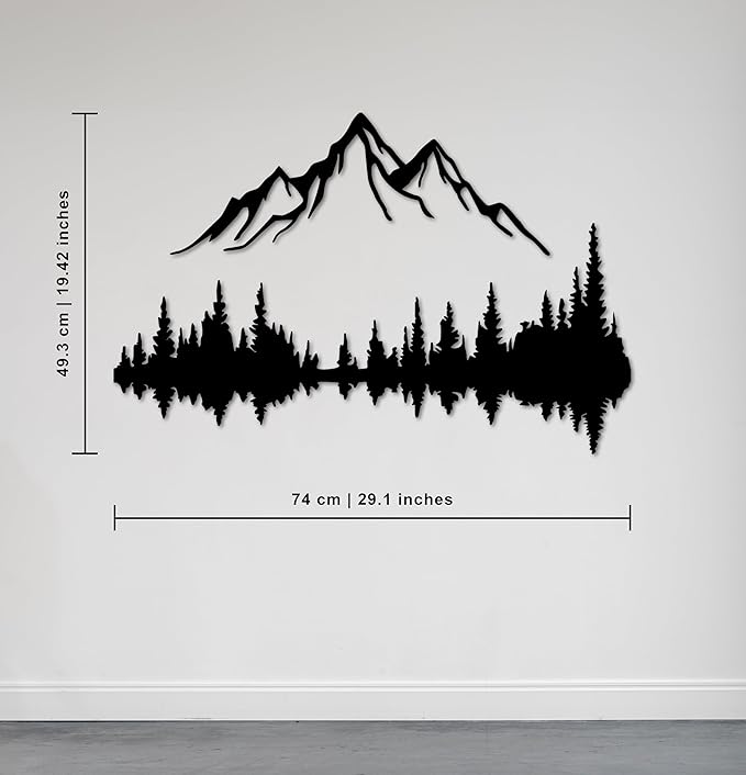 Metal Wall Art | Mountain & Forest Wall Sculptures | Rustic & Modern Wall Decor for Living Room, Home, Bedroom, Office, Kitchen & Outdoor (Black, 29.1'' x 19.42'' IN)