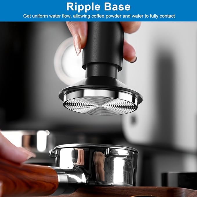53mm Espresso Tamper & Magnetic WDT Tool, Barista Cofee Tamper with Spring Loaded, Anodized Aluminum Alloy Handle, Stainless Steel Corrugated Base with Cover for Portafilter Basket