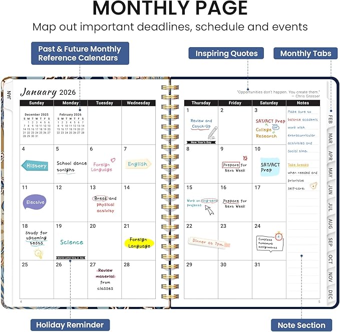 2026 Planner, Monthly and Weekly Calendar Planner for Women, Jan 2026 - Dec 2026, Hardcover Pretty 2026 Agenda Planner Book with Tabs, Spiral Bound, Perfect for School Office Home Supplies, 8.5" x 11" - Lineage Flora