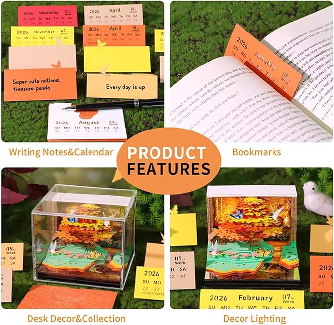 Time Piece Calendar 2026,3D Tree Tear-Away Memo Pad Creative Desk Calendars,3D Notepad Paper Carving Art Sticky Notes,3D Calendar 2026 Suitable for Room and Office Desktop Decoration