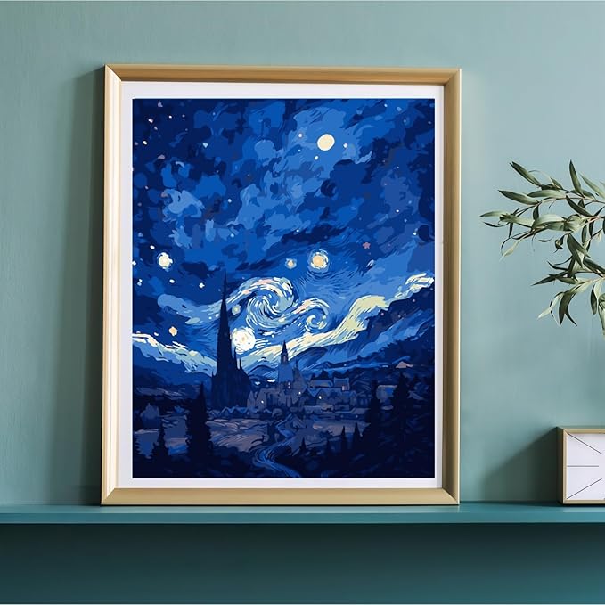 CSZPPQAF Paint by Numbers Kit for Adults Beginner, Starry Sky Moon Paint by Number Kits on Canvas, DIY Easy Acrylic Watercolor Oil Painting by Numbers for Home Wall Decor 16X20inch