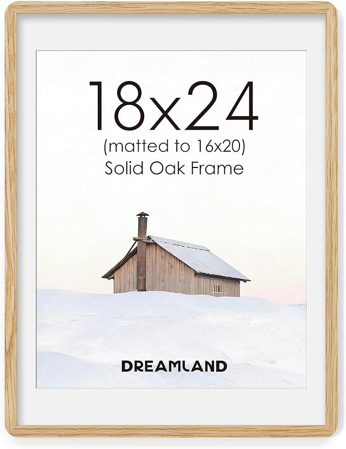 18x24 Picture Frame, Natural Oak Wood Poster Frame with Mat for 16x20, Round Corner 18 x 24 Matted Picture Frames with Resistant Plexiglass for Wall Mounting or Tabletop, Oak Color, Set of 1