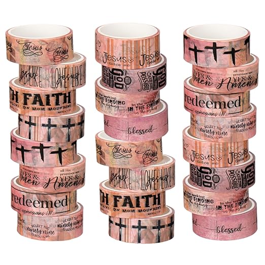 Janlaugh 24 Rolls Christian Washi Tape Gifts Bulk Religious Inspirational Scripture Supplies Bible Verse Tape for Bible Study Journaling Crafting Christmas Stocking Stuffers Gift(Pink)
