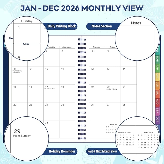 2026 Planner – 2026 Planner Weekly and Monthly: Jan. 2026 - Dec. 2026, 8.5" x 11", 2026 Calendar Planner with Monthly Tabs, Flexible Cover, Thick Paper, Inner Pocket for School Office Supplies