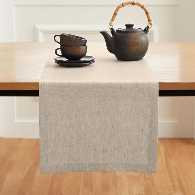 Solino Home Linen Light Natural Table Runner 108 Inches Long - 100% Pure Linen Dining Table Runner 14 x 108 Inch for Spring, Easter - Diana Medium Weight
