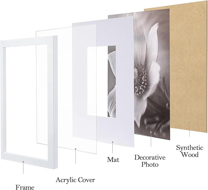 eletecpro 8x8 Picture Frames Set of 9 with Mat for 4x4 Photos or without Mat for 8x8, Square Gallery Wall Decor Collage for Picture Display, White Frame Set for Wall Hanging
